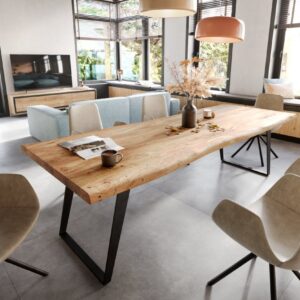 Jedálenský stôl Edge 260×100 XL akácia prírodná kov šikmý Live-Edge
