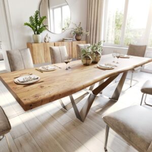 Jedálenský stôl Edge 260×100 XL akácia prírodná Spider plochá oceľ