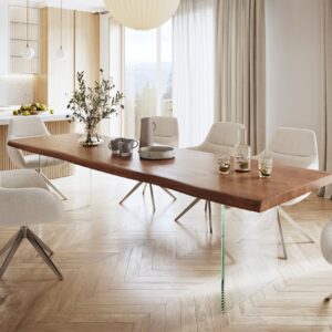 Jedálenský stôl Edge 300×100 XL akácia hnedá sklo Live-Edge