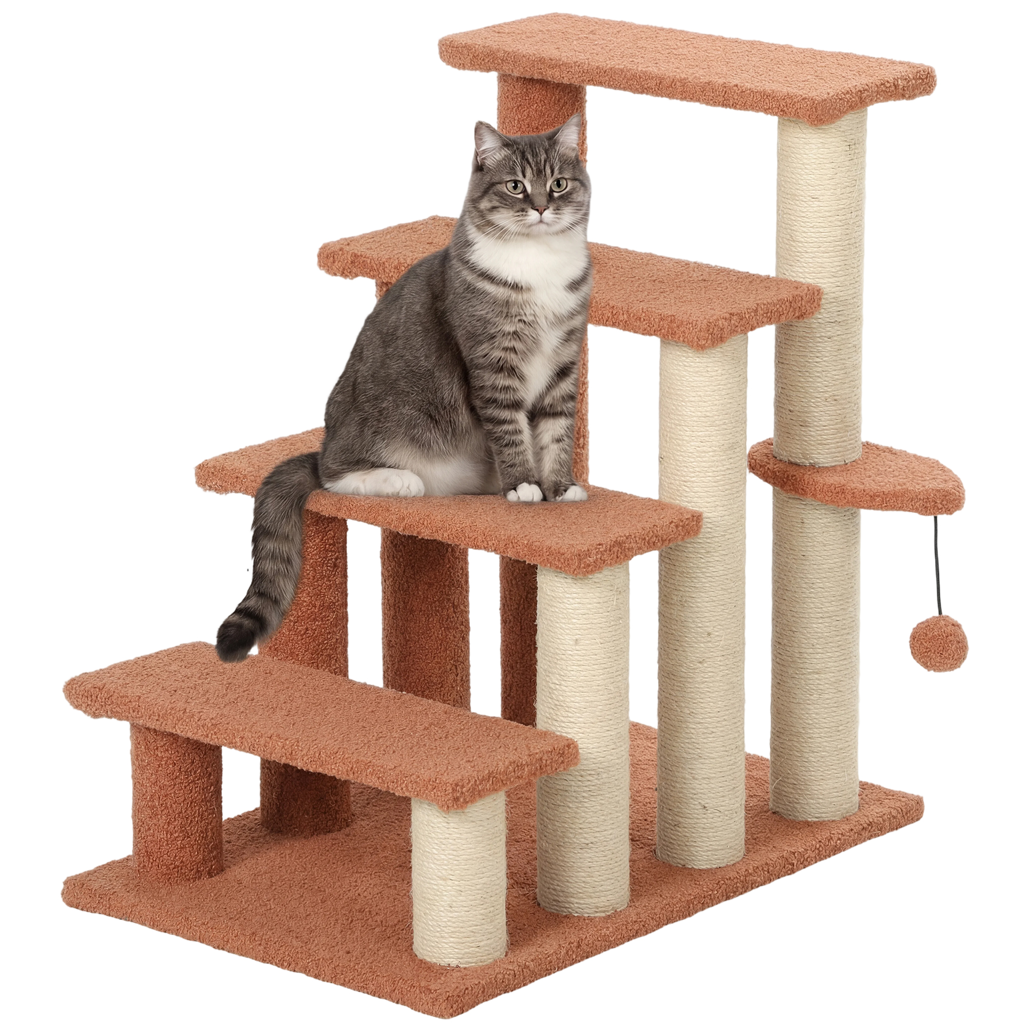 PAWHUT Schody pre psy a mačky 4 stupne plyšové 60 x 40 x 64 cm oranžové – Obrázok 3