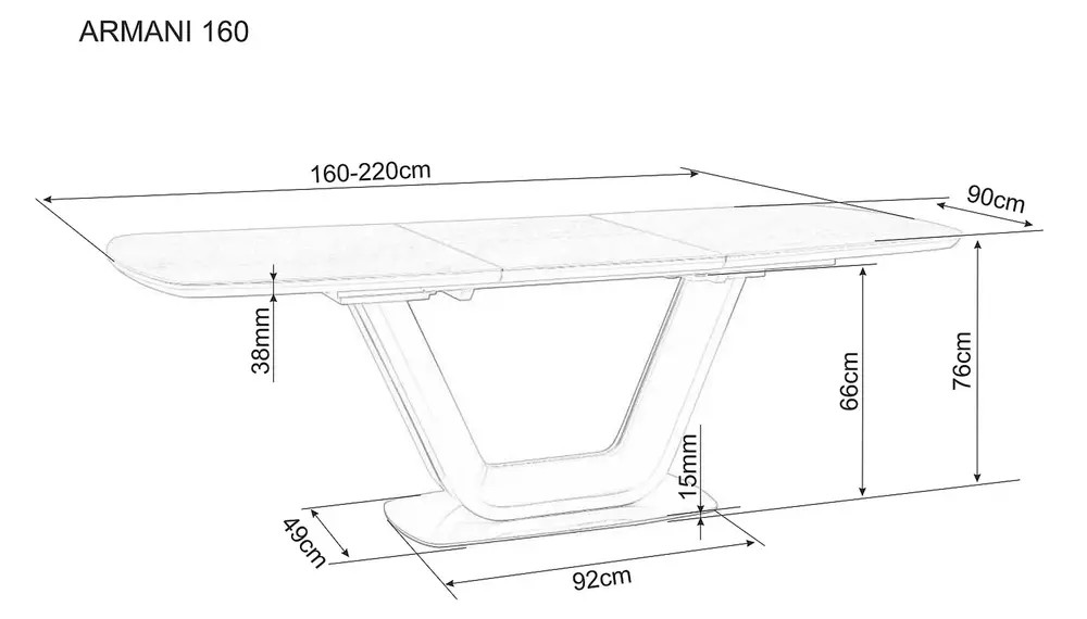 Signal Rozkladací jedálenský stôl ARMANI CERAMIC | sivý mat 90 x 160 cm – Obrázok 8