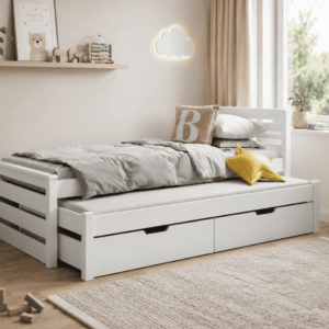ArtBed Detská posteľ s prístelkou CALWIN | biela 80 x 180 cm