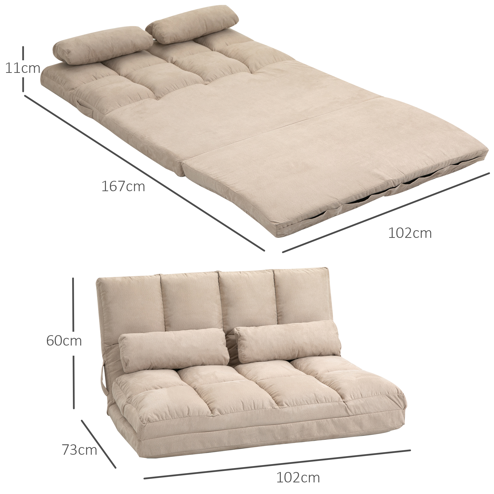 HOMCOM Polohovateľné kreslo s 3 polohami 102x73x60cm béžová – Obrázok 4