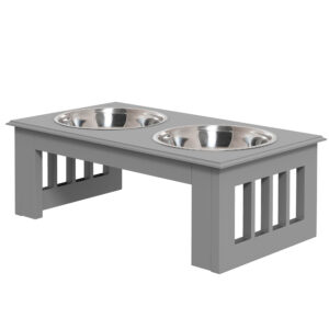 PAWHUT Stolík pre psov s 2 miskami 0,9 l 44 x 15 x 24 cm sivý