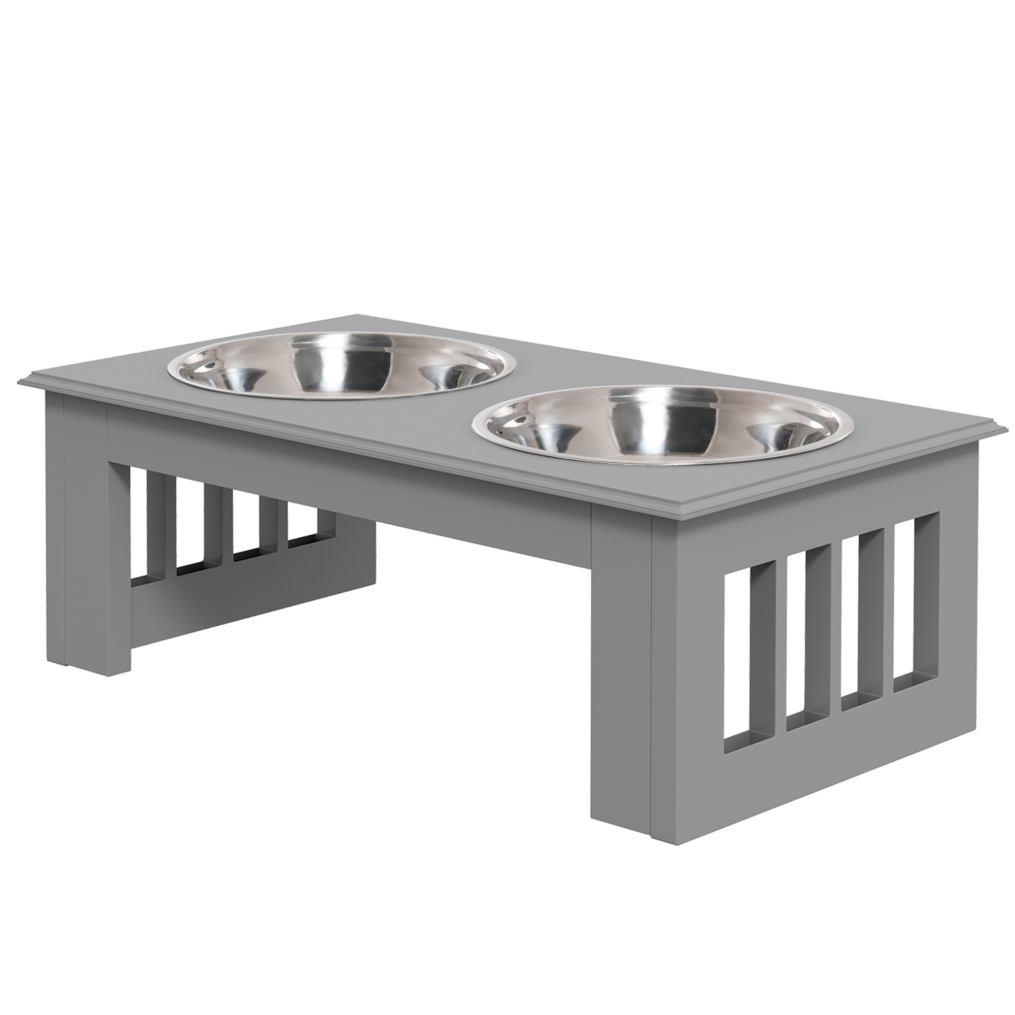 PAWHUT Stolík pre psov s 2 miskami 0,9 l 44 x 15 x 24 cm sivý