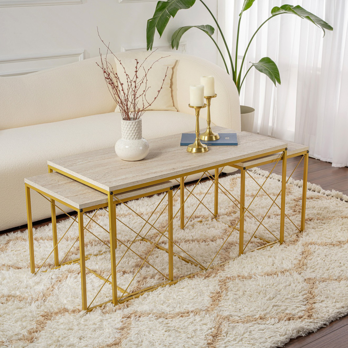 Konferenčný stolík Defne Gold Travertine – Obrázok 2