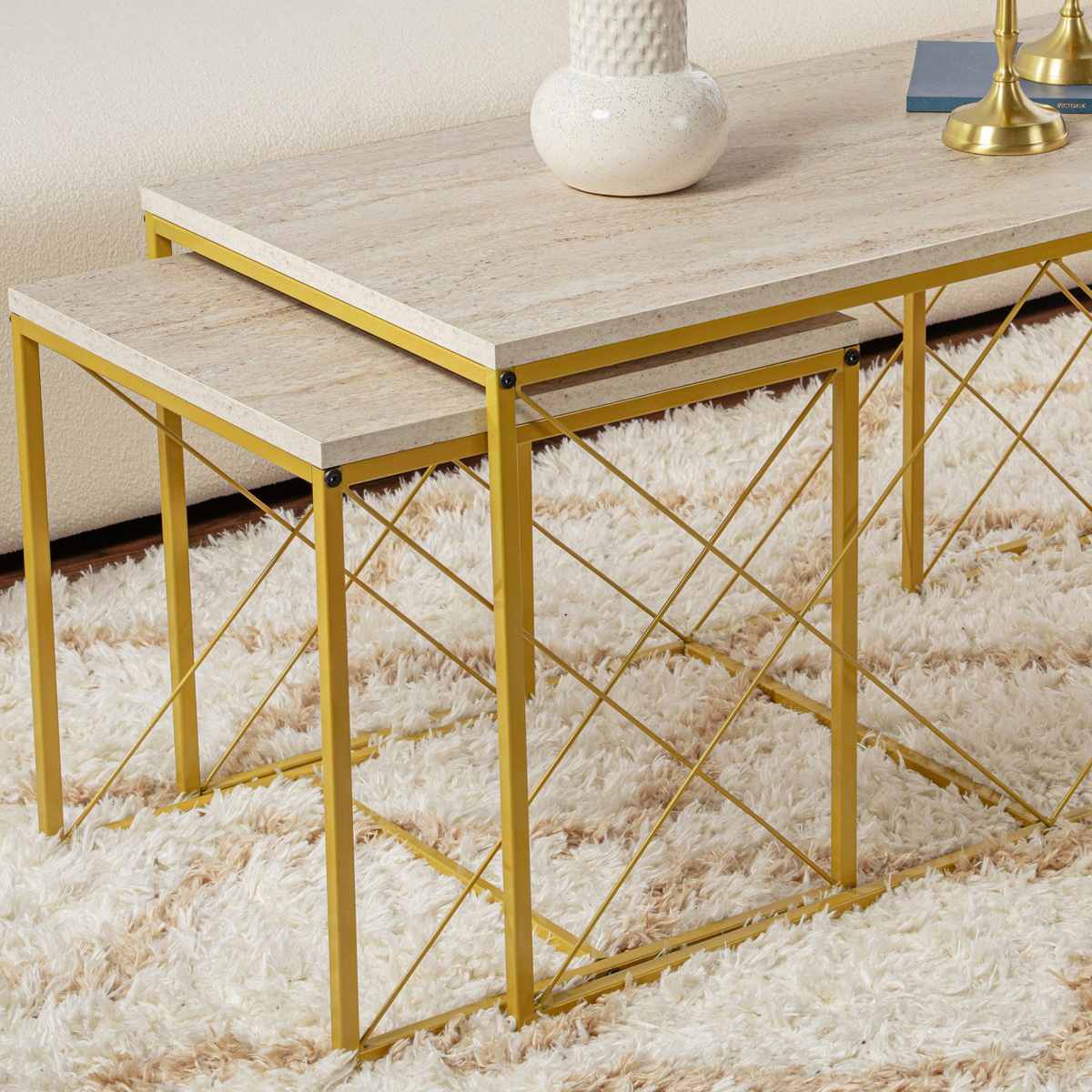 Konferenčný stolík Defne Gold Travertine – Obrázok 3