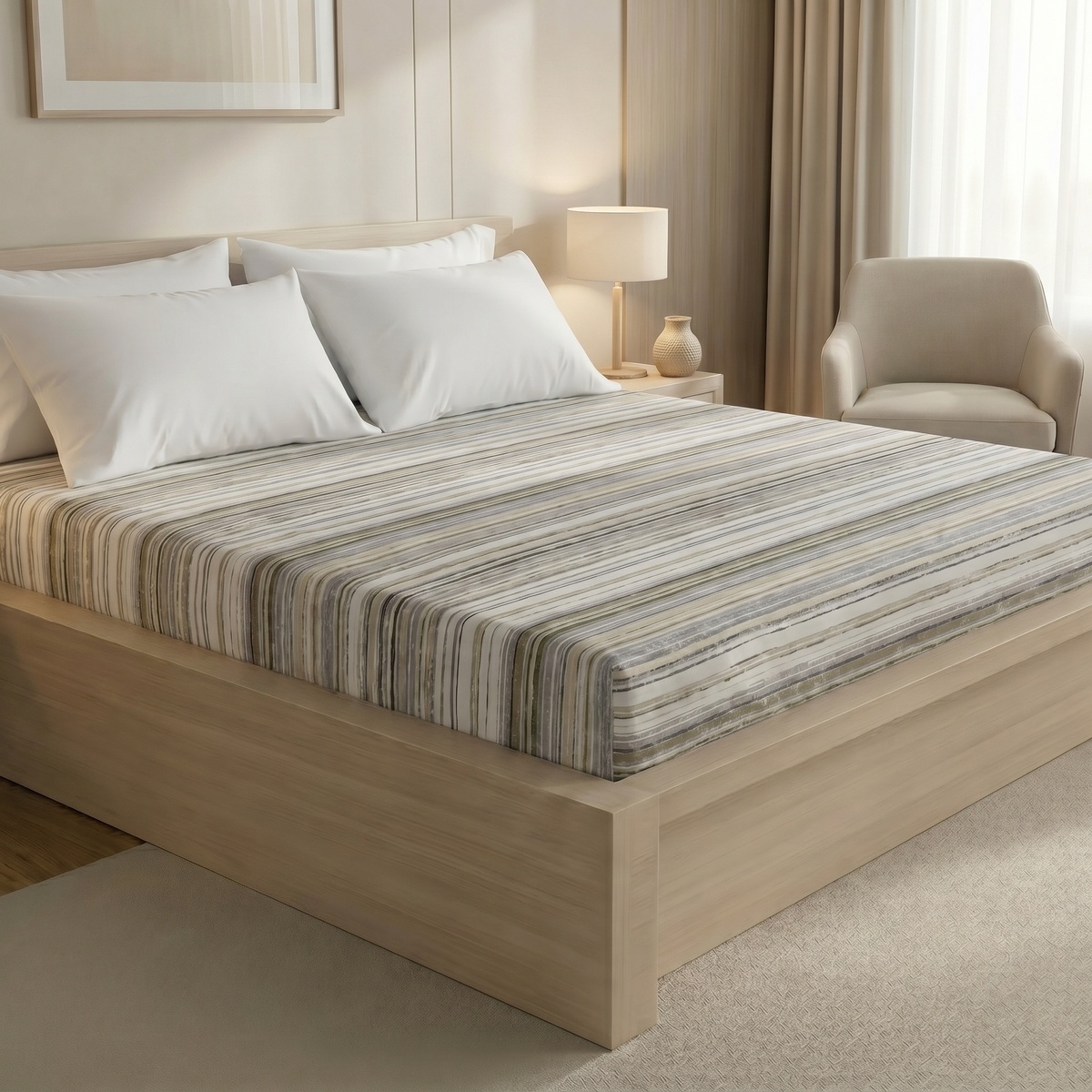Kvalitex Bavlnené napínacie prestieradlo sprúžkami, šedo-béžové, 220 x 200 cm, 220 x 200 cm – Obrázok 2