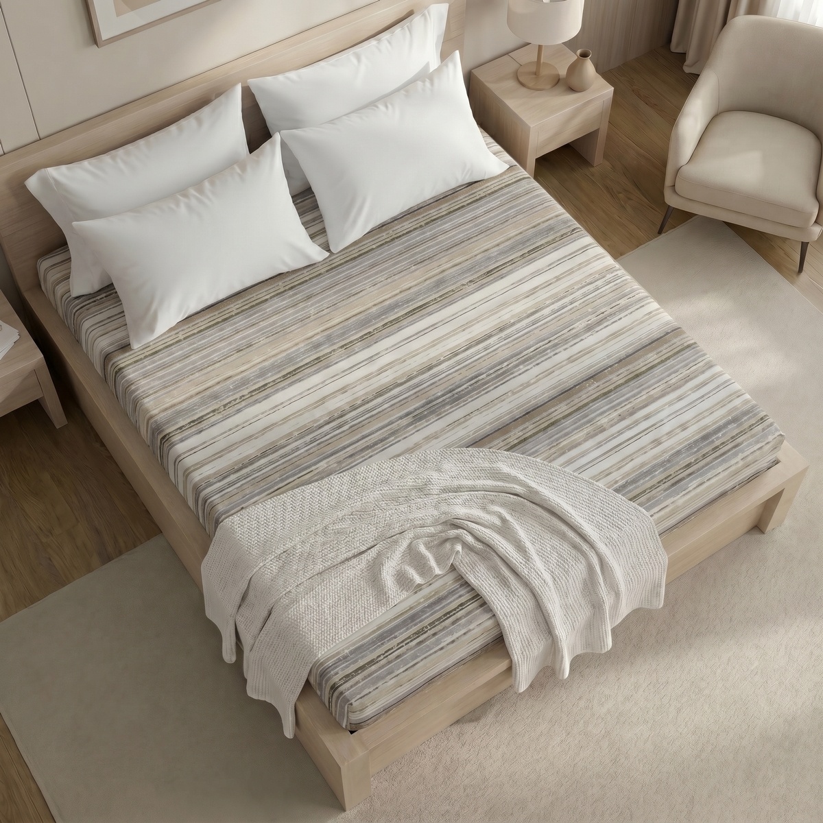 Kvalitex Bavlnené napínacie prestieradlo sprúžkami, šedo-béžové, 220 x 200 cm, 220 x 200 cm – Obrázok 3