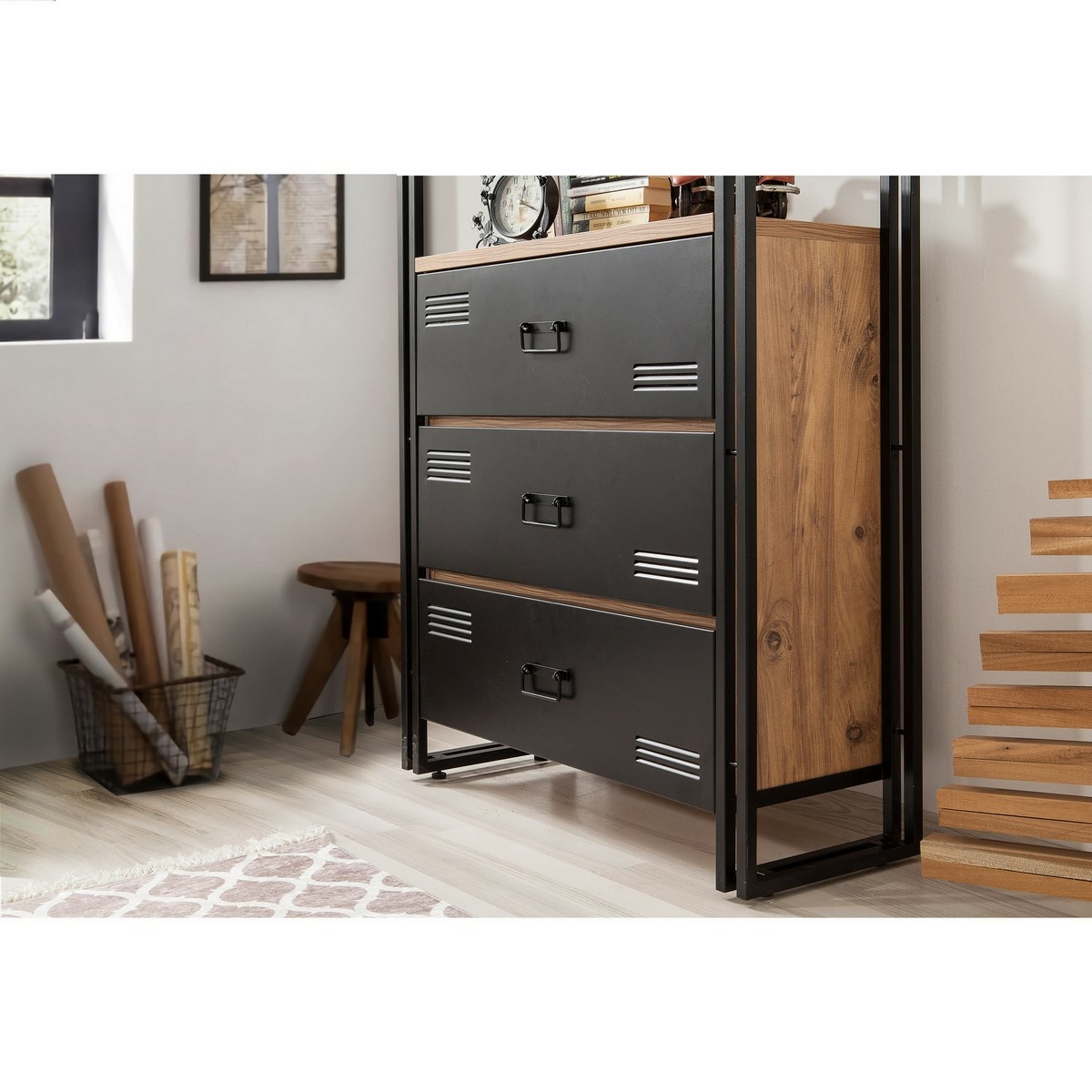 Regál Cosmo Cortex Black and Atlantic Pine – Obrázok 2