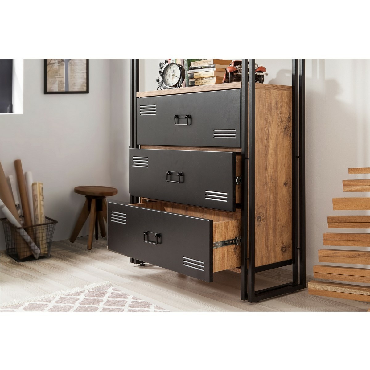 Regál Cosmo Cortex Black and Atlantic Pine – Obrázok 3