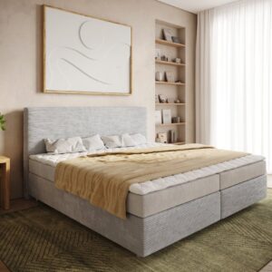 Boxspring posteľ Dream-Well manšester strieborno-šedá 200×200 cm