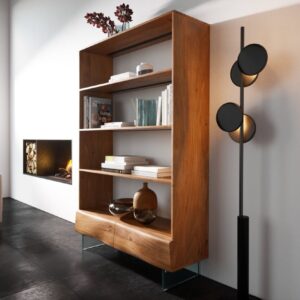 Policový systém New Live-Edge 115×150 cm akácia prírodná 2 zásuvky