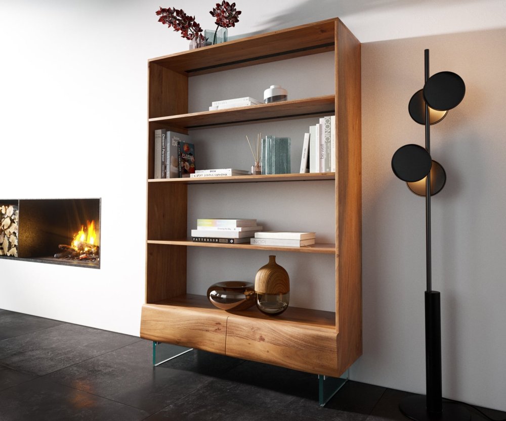 Policový systém New Live-Edge 115x150 cm akácia prírodná 2 zásuvky – Obrázok 3