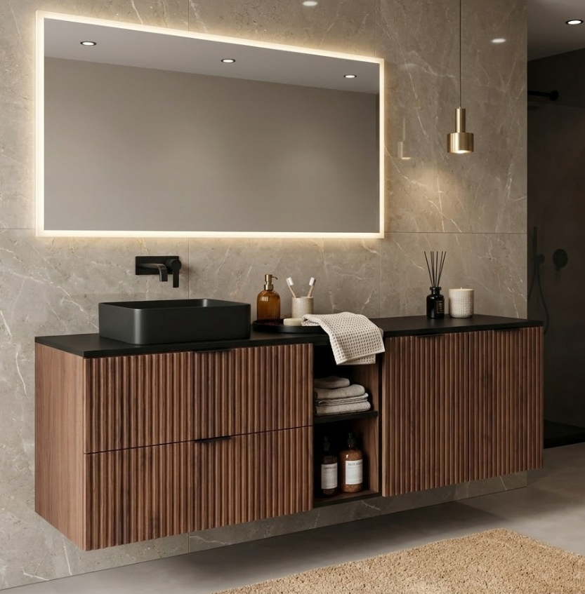 Elvisia Skrinka do kúpeľne FLOW Oak walnut 40 1D s košom | 40 cm – Obrázok 2