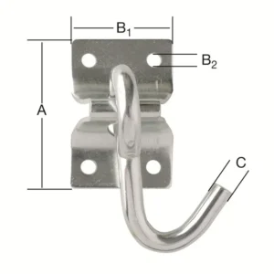 Hák na platničke – A-68 mm, B1-45 mm, B2-5,5 mm, C-9,5 mm